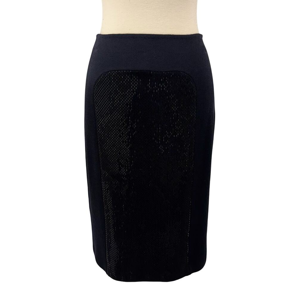 St. John Evening Paillette Sequin Knit Pencil Skirt Black Shimmer Size 2